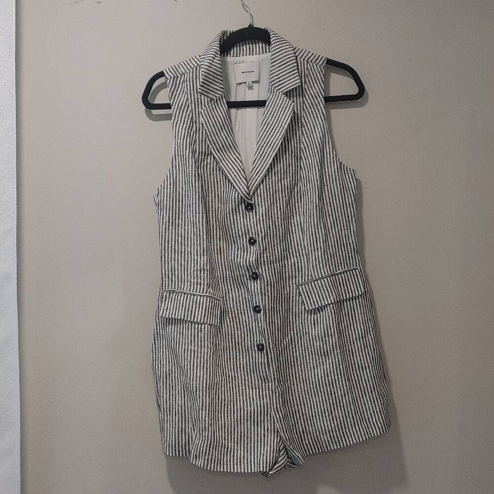 Reformation Women's Striped Sleeveless Leila Linen Romper Blue White Sz 10 - Picture 4 of 11